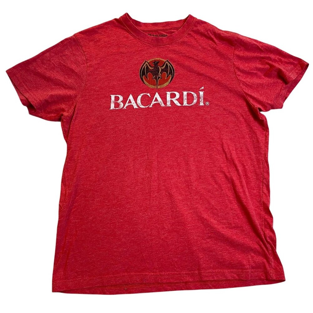 Bacardi Mens Red Graphic T-Shirt XL Heathered Cotton Blend Short Sleeve
